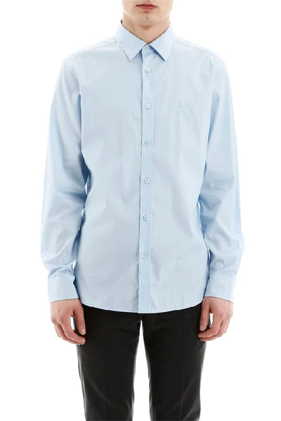 Shop Burberry Logo Embroidered Shirt In Blue