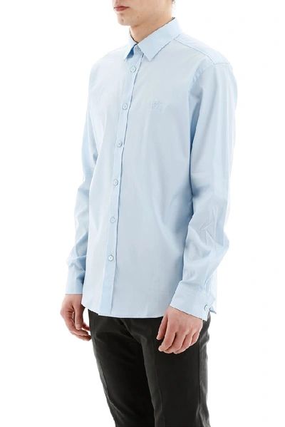 Shop Burberry Logo Embroidered Shirt In Blue