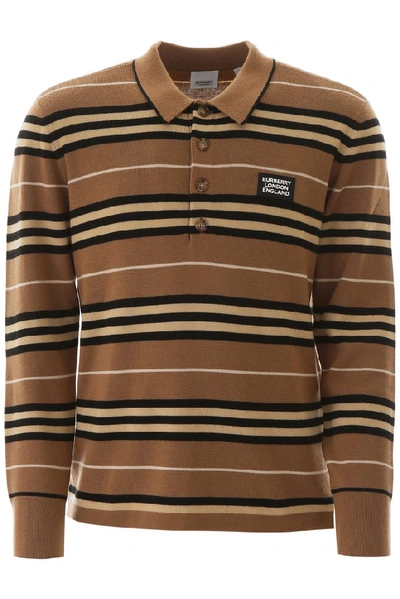 Shop Burberry Striped Logo Patch Polo Shirt In Multi