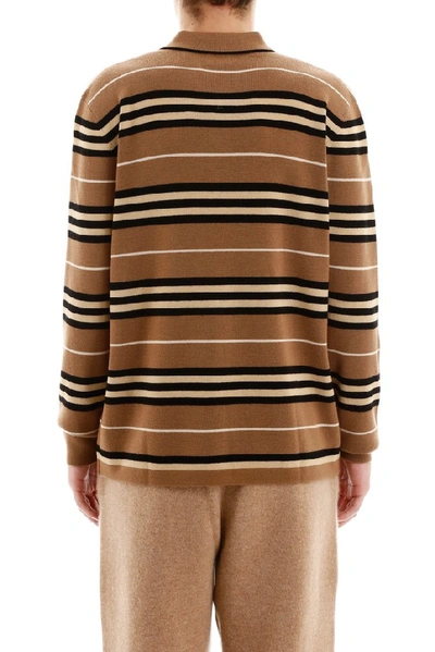 Shop Burberry Striped Logo Patch Polo Shirt In Multi