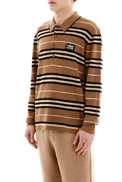 Shop Burberry Striped Logo Patch Polo Shirt In Multi
