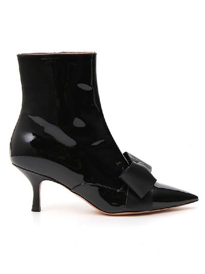 Shop Rochas Pointed Toe Bow Detail Ankle Boots In Black