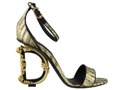 Shop Dolce & Gabbana Metallic Logo Heeled Sandals In Gold