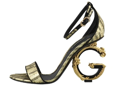 Shop Dolce & Gabbana Metallic Logo Heeled Sandals In Gold