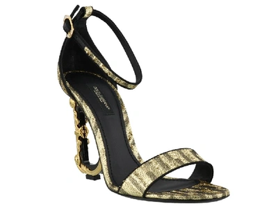 Shop Dolce & Gabbana Metallic Logo Heeled Sandals In Gold