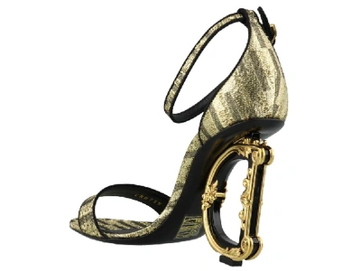 Shop Dolce & Gabbana Metallic Logo Heeled Sandals In Gold