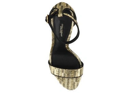 Shop Dolce & Gabbana Metallic Logo Heeled Sandals In Gold