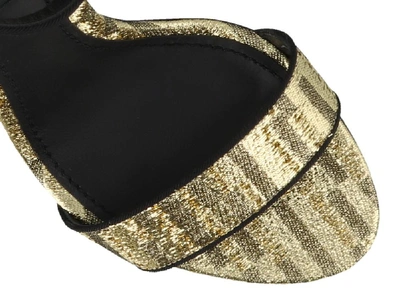 Shop Dolce & Gabbana Metallic Logo Heeled Sandals In Gold