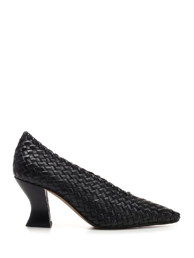 Shop Bottega Veneta Woven Almond Pumps In Black