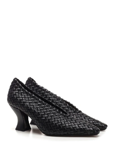 Shop Bottega Veneta Woven Almond Pumps In Black