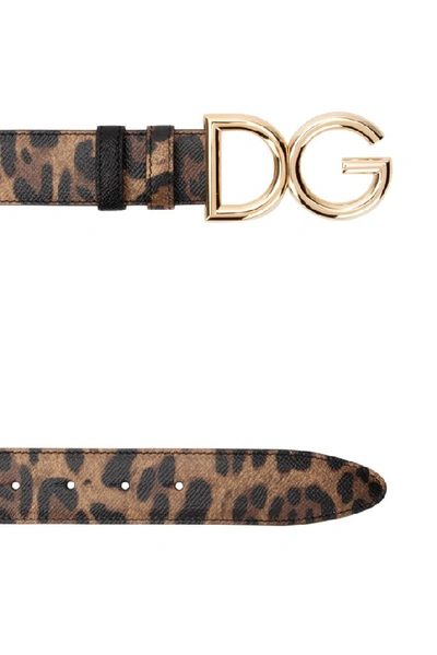 Shop Dolce & Gabbana Animal Print Logo Buckle Belt In Multi