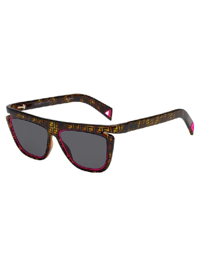 Shop Fendi Eyewear Ff Monogram Square Frame Sunglasses In Brown