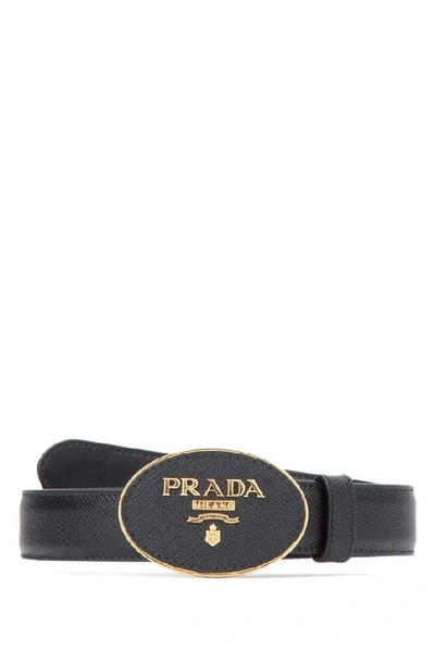 Shop Prada Metal Buckled Logo Belt In Black