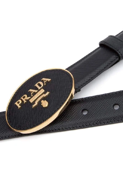 Shop Prada Metal Buckled Logo Belt In Black