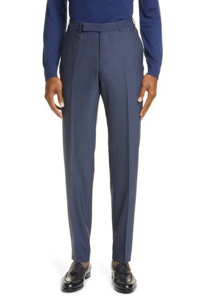 Shop Ermenegildo Zegna High Performance Flat Front Solid Wool Dress Pants In Blue
