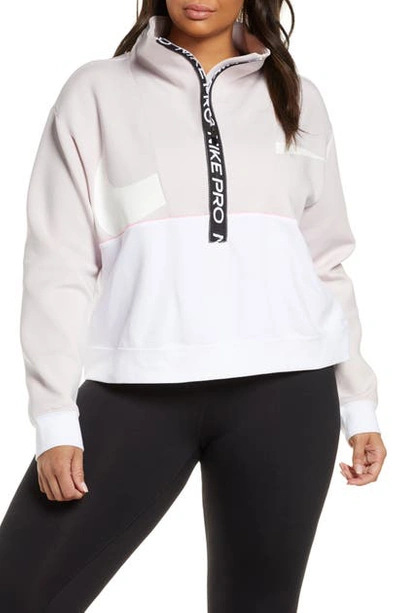 Shop Nike Pro Dri-fit Fleece Half-zip Pullover In Barely Rose/ White/ White