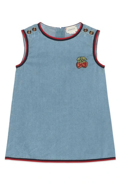 Shop Gucci Sleeveless Denim Dress In Light Blue Multi