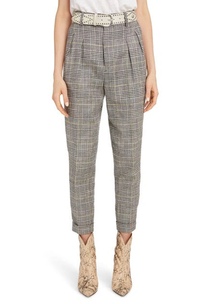 Shop Isabel Marant Linen & Silk Blend Pleated Pants In Yellow/ Grey