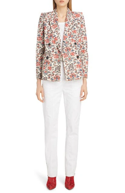 Shop Isabel Marant Floral Print Double Breasted Blazer In Red