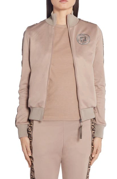 Shop Fendi Rama Ff Logo Jersey Jacket In F1aa7 Beige