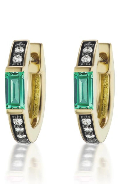 Shop Sorellina Gemstone & Diamond Huggie Hoop Earrings In Yellow Gold - Emerald