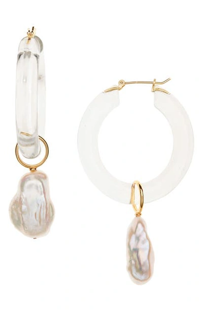 Shop Lizzie Fortunato Frost Hoop Earrings In Clear/ Pearl