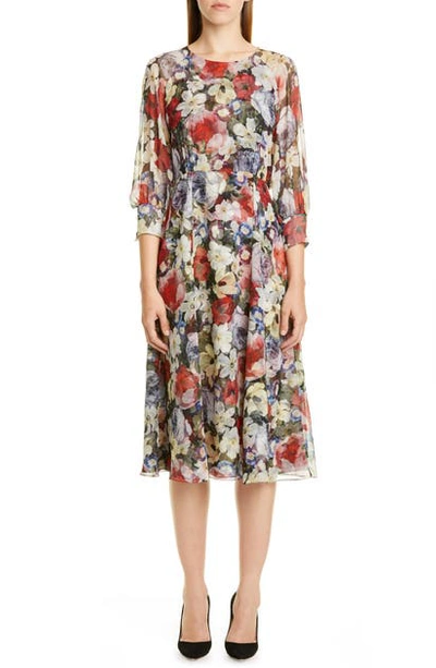 Shop Erdem Poppy Collage Floral Silk Midi Dress In Black / Multi