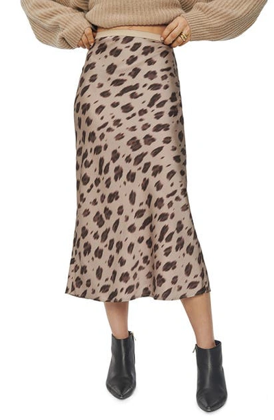 Shop Anine Bing Bar Print Silk Midi Skirt In Blurry Leopard