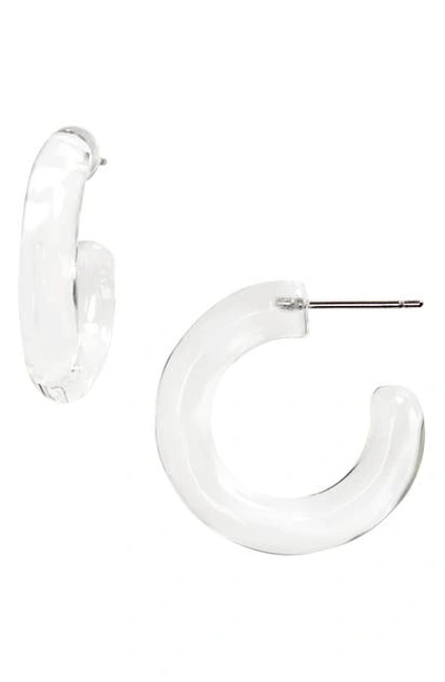 Shop Alexis Bittar Modernist Small Thin Hoop Earrings In Clear