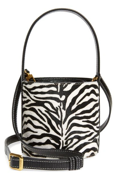 Shop Staud Mini Bissett Zebra Calf Hair Bucket Bag In Zebra Print