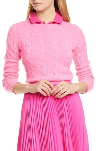 Shop Polo Ralph Lauren Cable Wool & Cashmere Sweater In Blaze Fuchsia