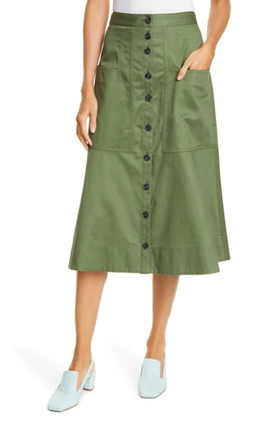 Shop Tibi Harrison Cotton A-line Midi Skirt In Army Green
