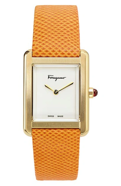 Shop Ferragamo Portrait Two-tone Bracelet Watch, 31mm X 41mm In Orange/ White/ Gold