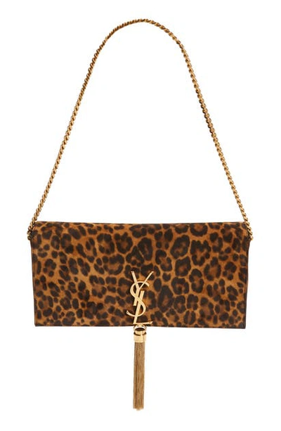 YVES SAINT LAURENT Kate Monogram Leopard Print Shoulder Bag Black - Ne