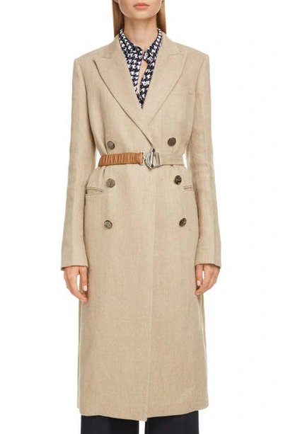 Shop Victoria Beckham Linen Coat With Leather Belt In Natural