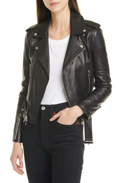 Shop L Agence Belted Leather Moto Jacket In Black