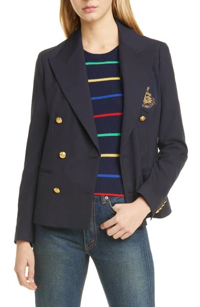 Shop Polo Ralph Lauren Double Breasted Wool Blend Jacket In Collection Navy