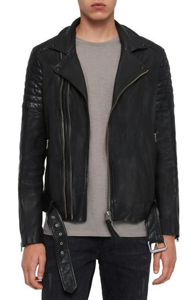 Shop Allsaints Bolt Slim Fit Leather Biker Jacket In Black