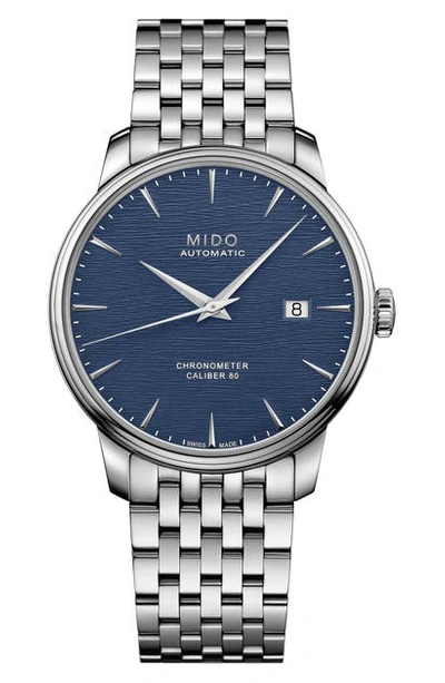 Shop Mido Baroncelli Automatic Bracelet Watch, 40mm In Silver/ Blue/ Silver