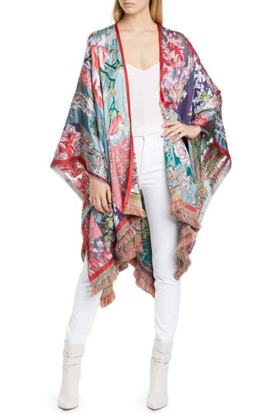 Shop Etro Floral Fringe Cape In Multi