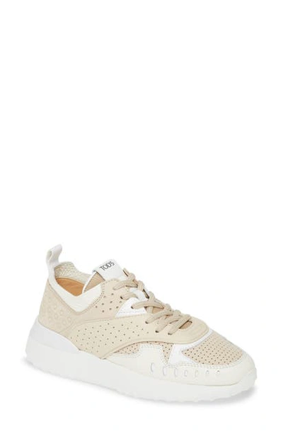 Shop Tod's Perforated Lace-up Sneaker In Beige/ White