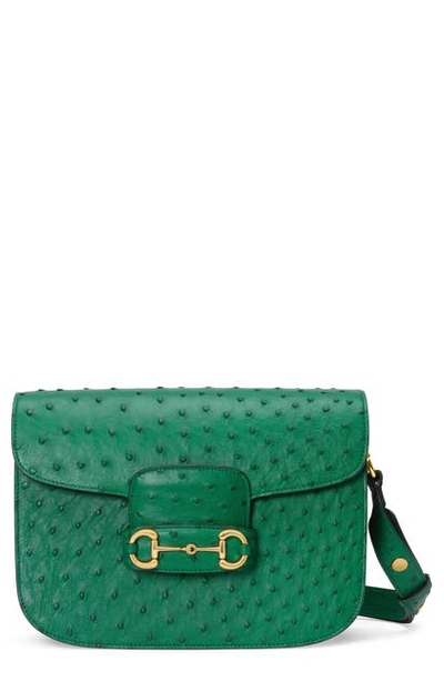Shop Gucci 1955 Horsebit Ostrich Shoulder Bag In Emerald