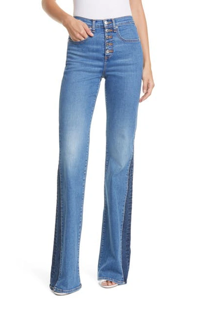 Shop Veronica Beard Kiley High Waist Inset Hem Wide Leg Jeans In Two Tone