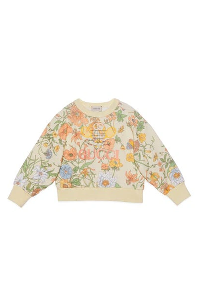 Shop Gucci Logo Floral Print Sweatshirt In Magnolia/ Pastel Print