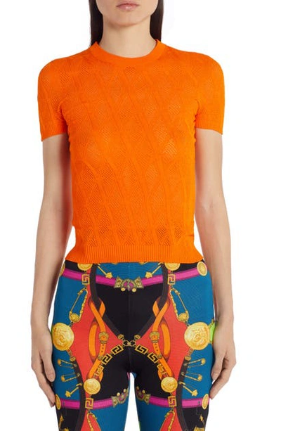 Shop Versace V-knit Sweater Tee In Orange