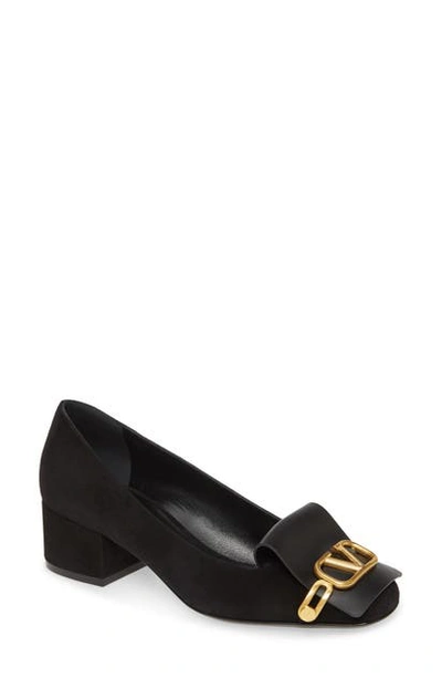 Shop Valentino Vlogo Block Heel Pump In Black