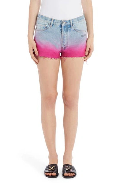 Shop Off-white Degrade Cutoff Denim Shorts In Bleach Fuchsia