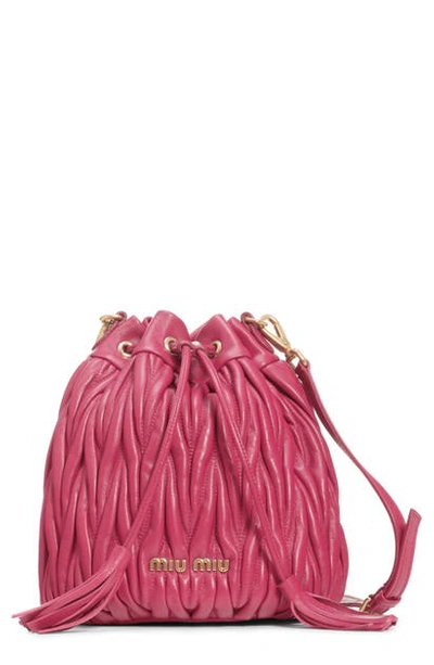 Shop Miu Miu Small Matelasse Leather Bucket Bag In Magenta