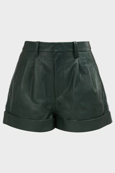 Shop Isabel Marant Étoile Abot High-rise Leather Shorts In Dark Green