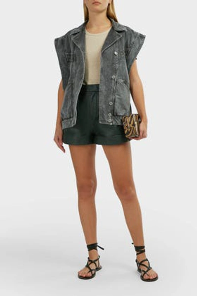 Shop Isabel Marant Étoile Abot High-rise Leather Shorts In Dark Green